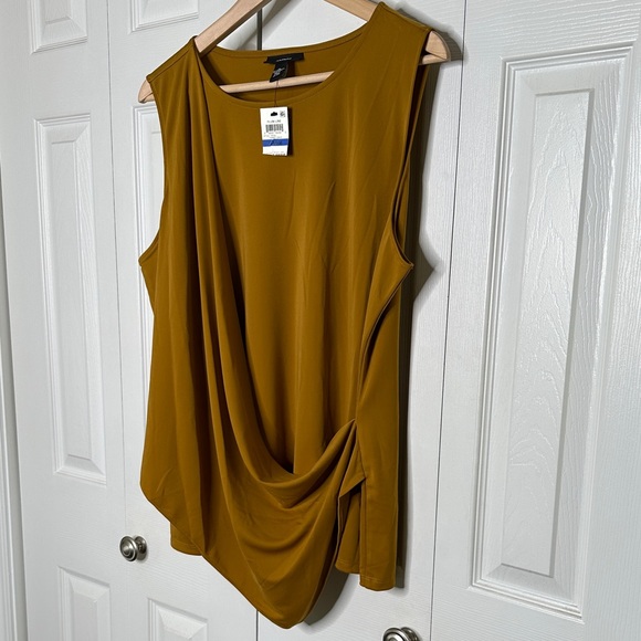 Alfani Women's Mustard Color Sleeveless Drape Top XL P2P 23" 25" Length NWT - Picture 2 of 13